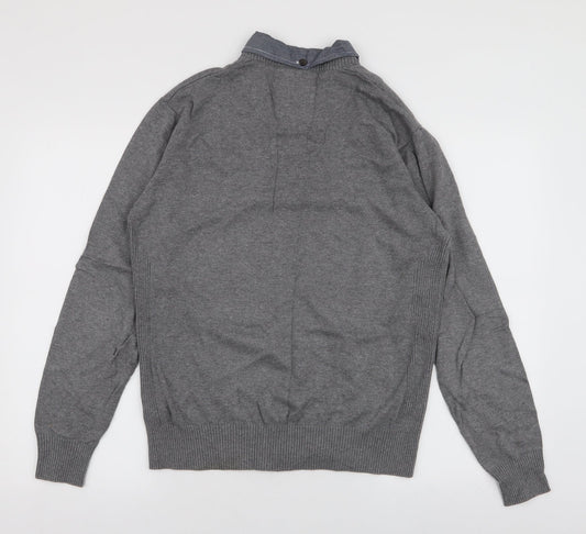 Matalan Mens Grey Collared  Cotton Pullover Jumper Size M
