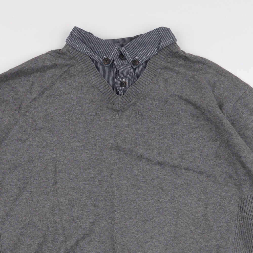 Matalan Mens Grey Collared  Cotton Pullover Jumper Size M