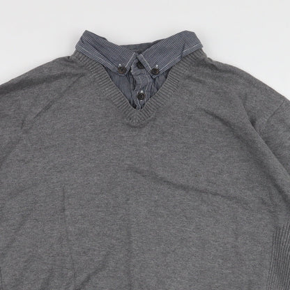Matalan Mens Grey Collared  Cotton Pullover Jumper Size M