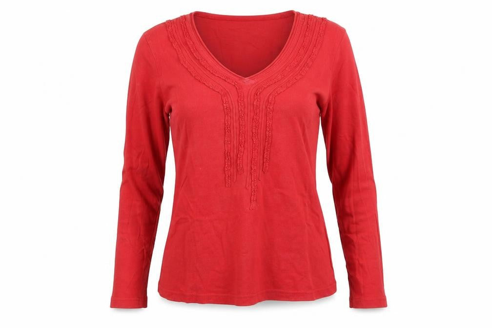 Front view of Bonmarché women’s red 100% cotton pullover sweatshirt, size M