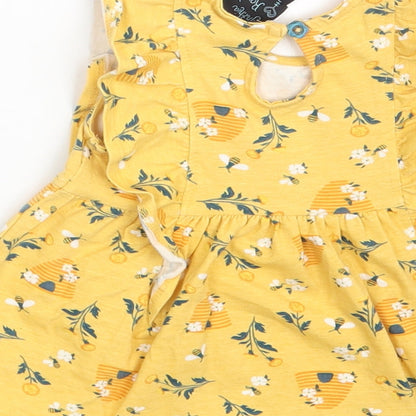 Cynthia Rowley Girls Yellow Floral Cotton T-Shirt Dress  Size 12 Months  Round Neck Button