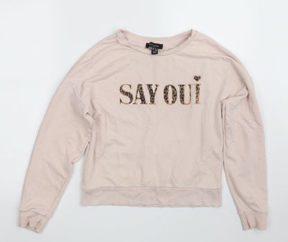 New Look Womens Pink  Cotton Pullover Sweatshirt Size 8   - SAYOUI