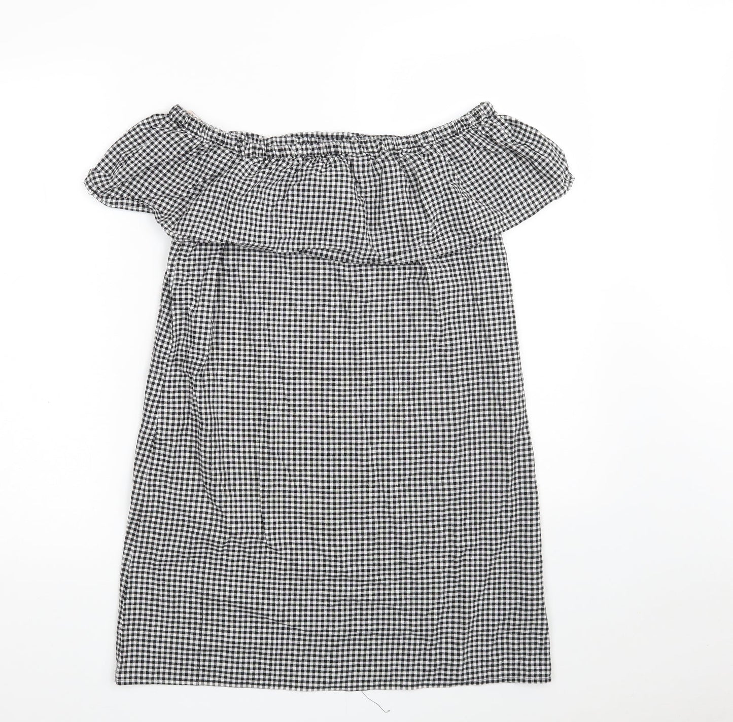 Blue Inc Womens Black Check 100% Cotton A-Line  Size 8  Off the Shoulder