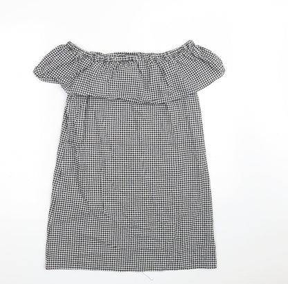 Blue Inc Womens Black Check 100% Cotton A-Line  Size 8  Off the Shoulder