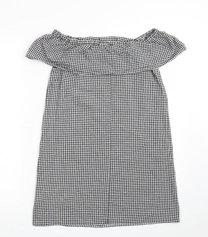 Blue Inc Womens Black Check 100% Cotton A-Line  Size 8  Off the Shoulder