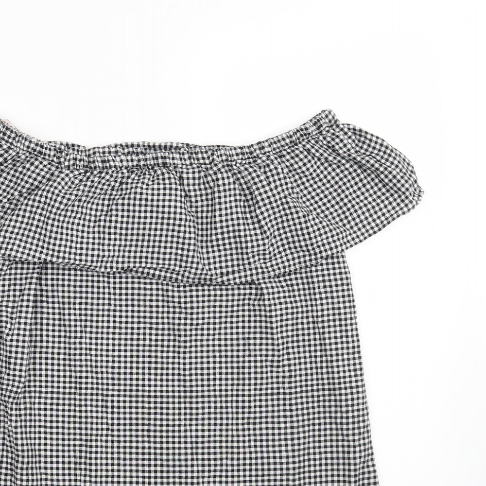 Blue Inc Womens Black Check 100% Cotton A-Line  Size 8  Off the Shoulder