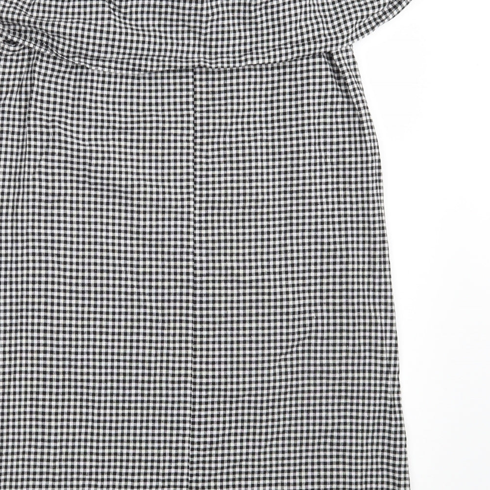 Blue Inc Womens Black Check 100% Cotton A-Line  Size 8  Off the Shoulder