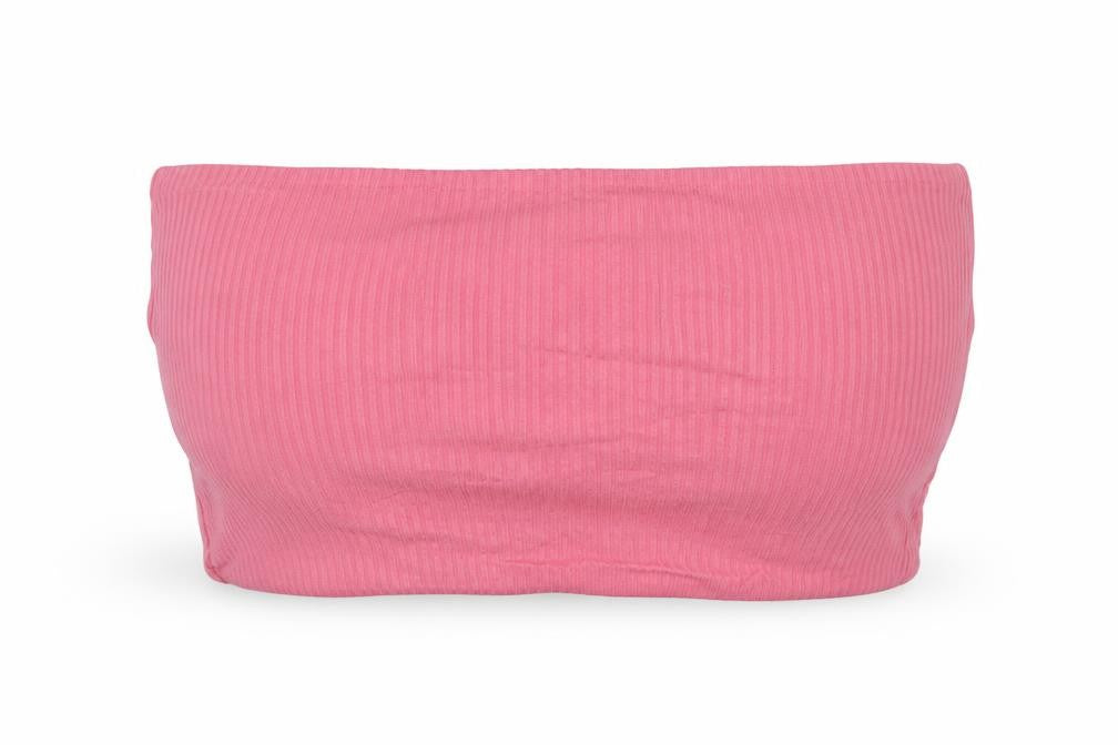 Front view of Topshop women’s pink viscose cropped t-shirt, size UK 4, off the shoulder - band tee