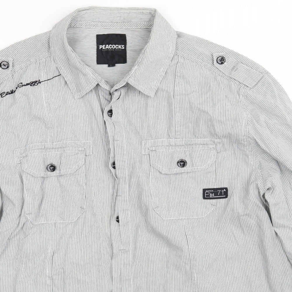 Mens UK Size L Peacocks White  Button-Up Long Sleeve Casual Shirt