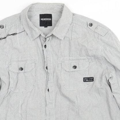 Mens UK Size L Peacocks White  Button-Up Long Sleeve Casual Shirt