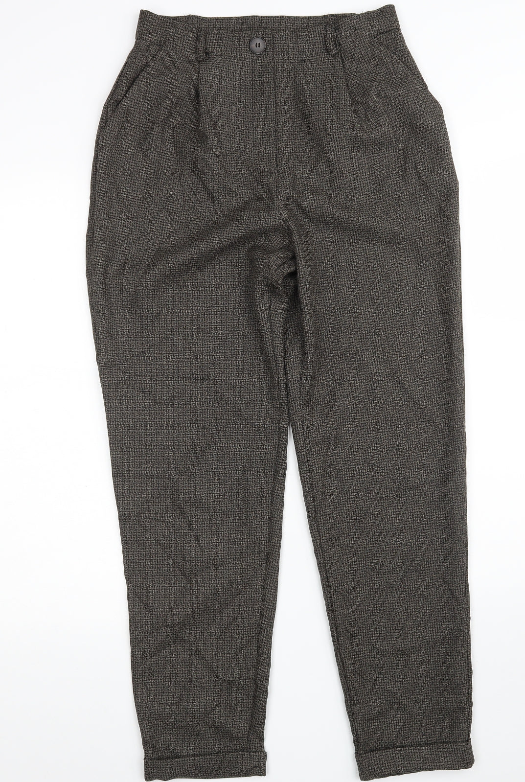 Primark Womens Brown Houndstooth Polyester Dress Pants Trousers Size 8 L27 in Regular Zip