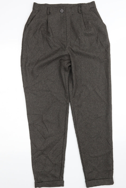 Primark Womens Brown Houndstooth Polyester Dress Pants Trousers Size 8 L27 in Regular Zip