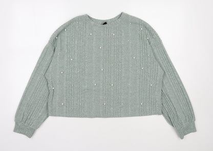 SheIn Womens Green Round Neck  Polyester Pullover Jumper Size L