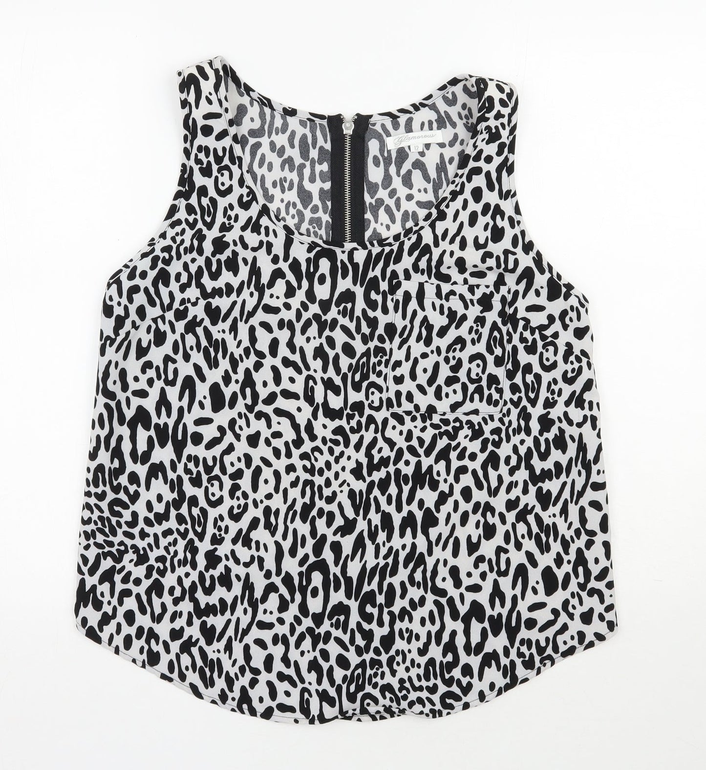 Glamorous Womens Black Animal Print Polyester Basic Tank Size 12 Scoop Neck