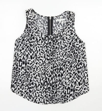 Glamorous Womens Black Animal Print Polyester Basic Tank Size 12 Scoop Neck