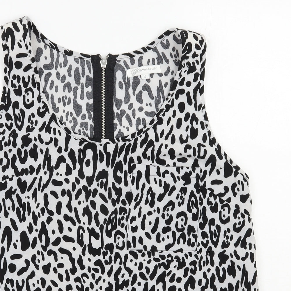 Glamorous Womens Black Animal Print Polyester Basic Tank Size 12 Scoop Neck