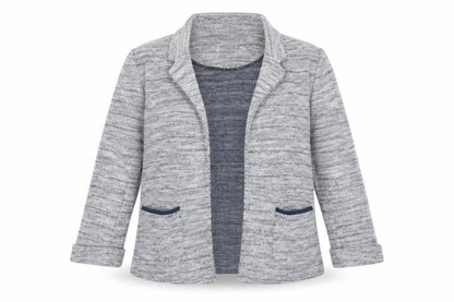 Front view of New Look women’s blue v-neck polyester cardigan jumper, size UK 10