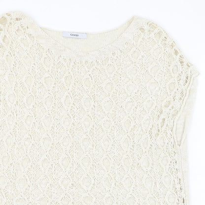 George Womens Ivory Round Neck  Cotton Pullover Jumper Size 10
