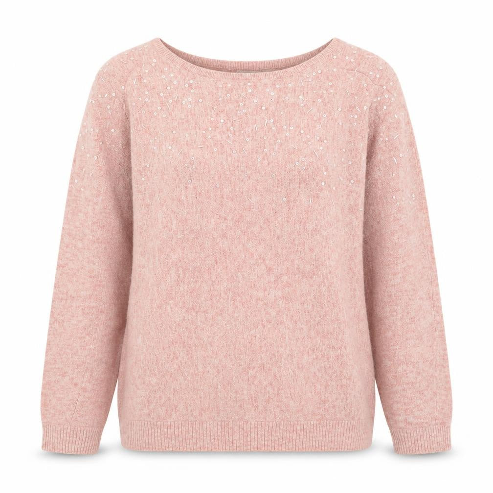 Front view of George women’s pink round neck nylon jumper, size UK 10