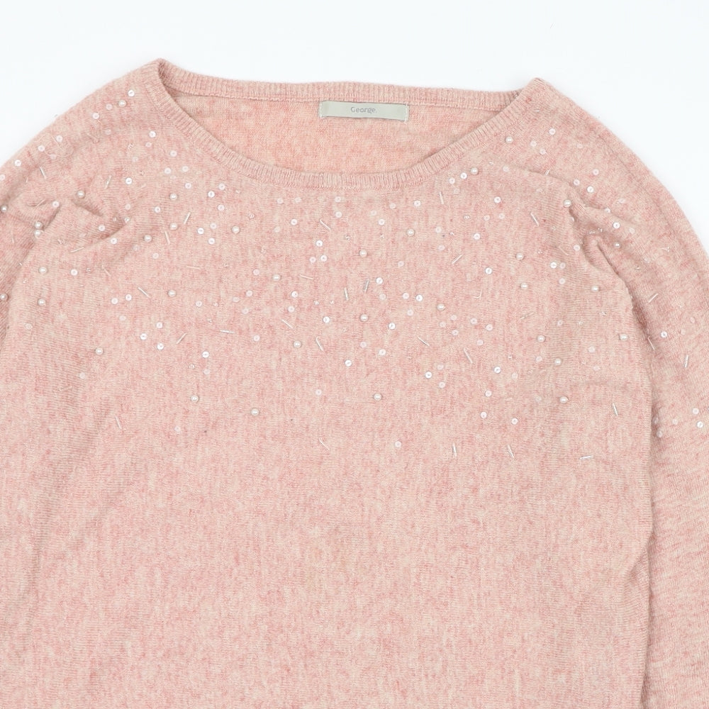 George Womens Pink Round Neck  Nylon Pullover Jumper Size 10
