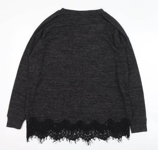 F&F Womens Black Round Neck  Polyester Pullover Jumper Size 10