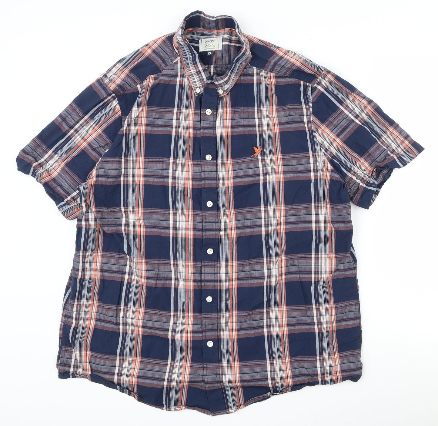 George Mens Multicoloured Plaid Cotton  Button-Up Size XL Collared Button