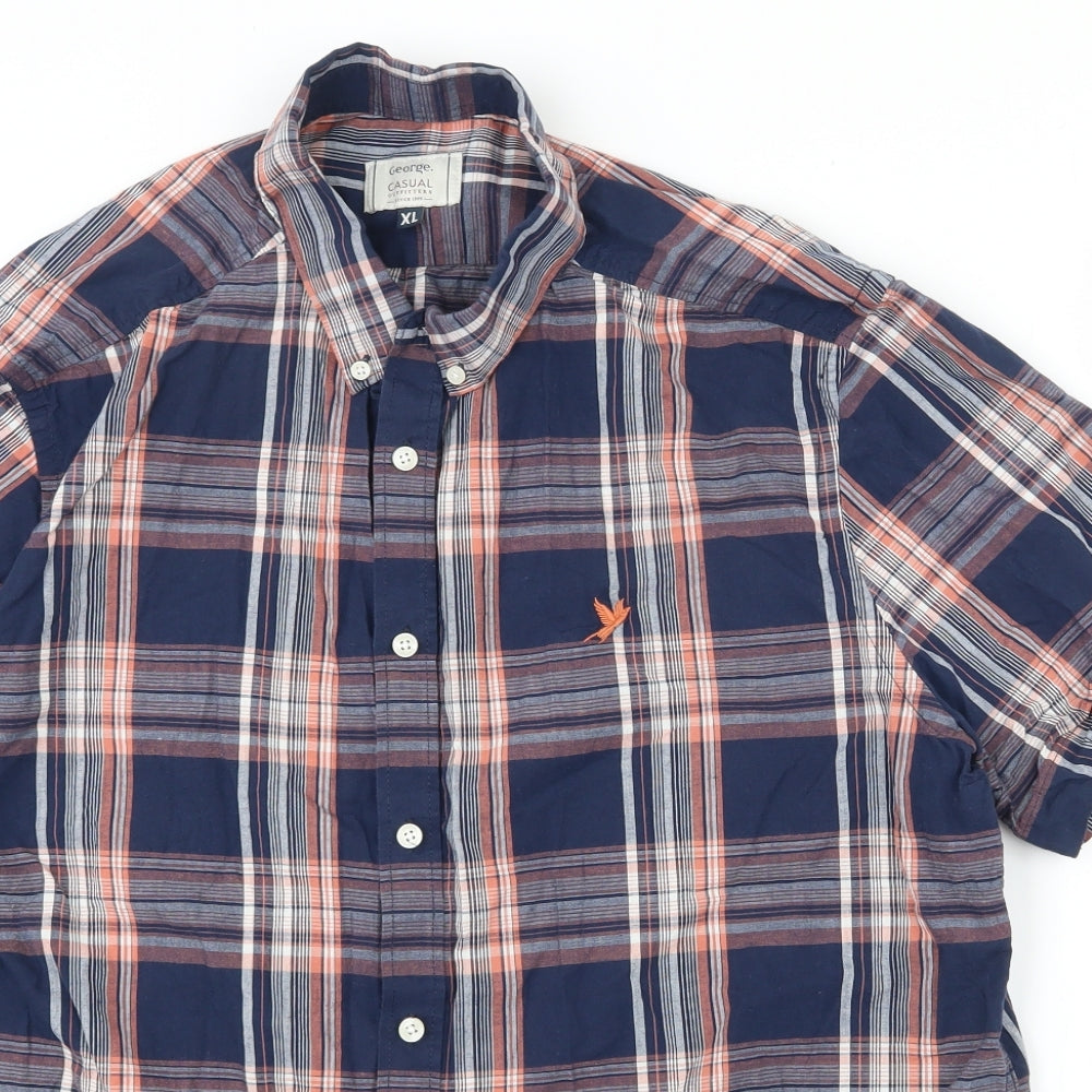 George Mens Multicoloured Plaid Cotton  Button-Up Size XL Collared Button