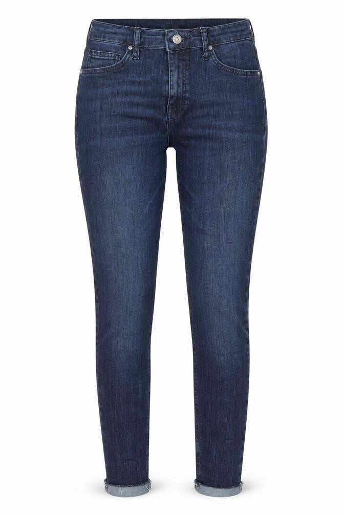 Front view of Topshop women’s blue cotton skinny jeans, size UK 28, in, 25-inch leg regular zip