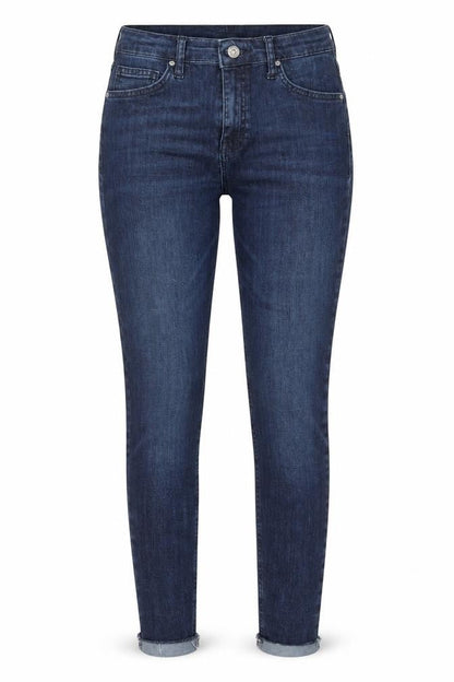 Front view of Topshop women’s blue cotton skinny jeans, size UK 28, in, 25-inch leg regular zip