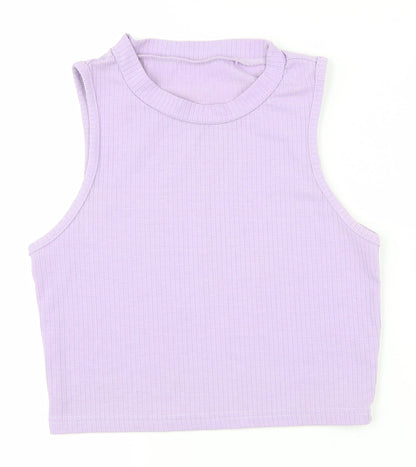 SheIn Womens Purple Houndstooth Cotton Basic Tank Size S Round Neck - Cropped