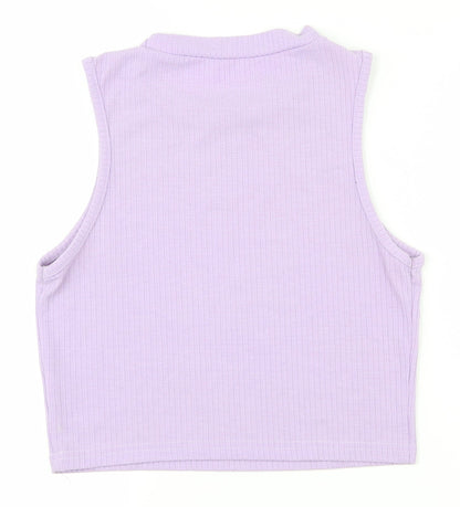 SheIn Womens Purple Houndstooth Cotton Basic Tank Size S Round Neck - Cropped