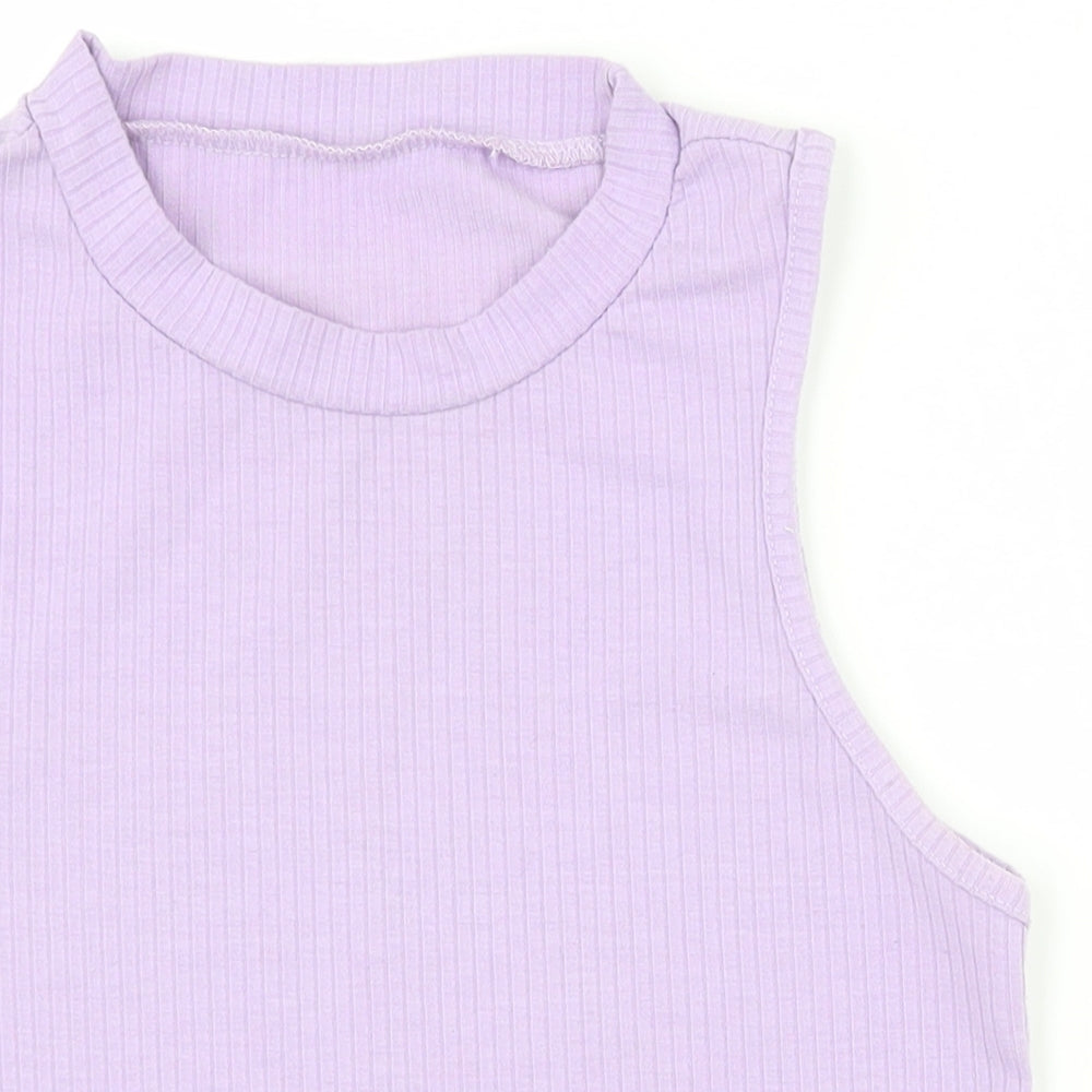 SheIn Womens Purple Houndstooth Cotton Basic Tank Size S Round Neck - Cropped