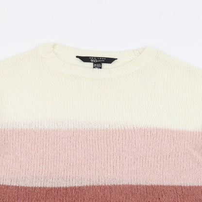 New Look Girls Pink Crew Neck Striped Acrylic Pullover Jumper Size 12-13 Years