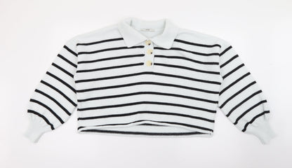 George Womens Blue Collared Striped Acrylic Pullover Jumper Size M