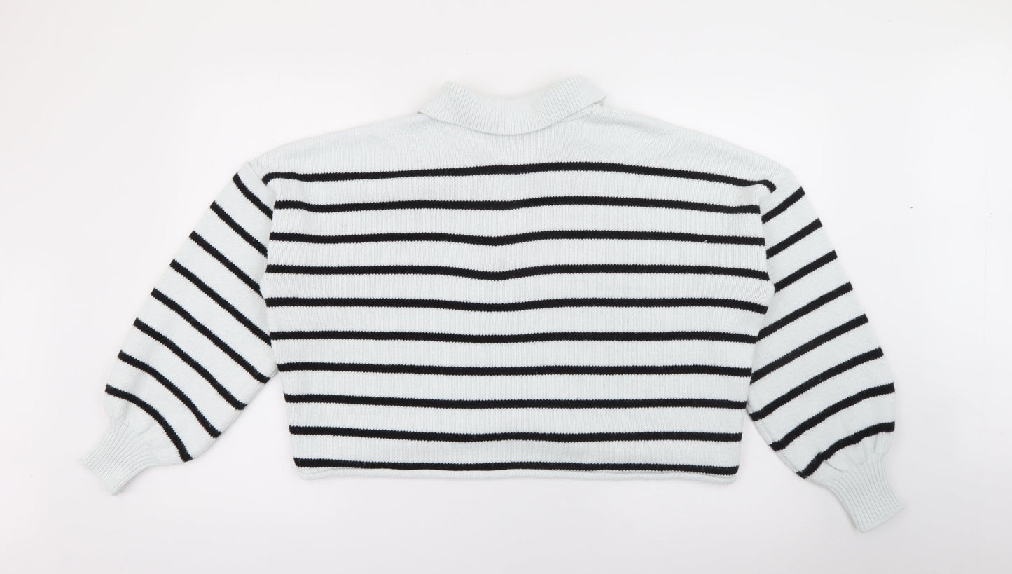 George Womens Blue Collared Striped Acrylic Pullover Jumper Size M