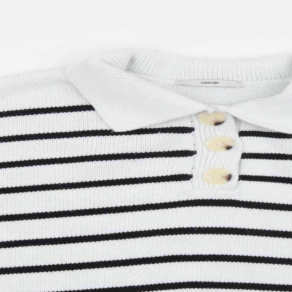 George Womens Blue Collared Striped Acrylic Pullover Jumper Size M