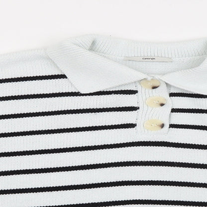 George Womens Blue Collared Striped Acrylic Pullover Jumper Size M