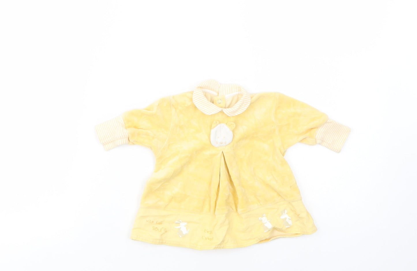Sucre d'Orge Baby Yellow  Cotton Tunic Blouse Size 0-3 Months Collared Snap - Cat and Mice