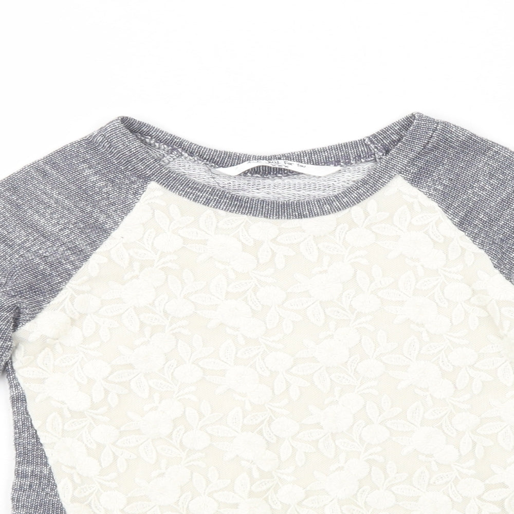 Matalan Girls Grey Crew Neck  Cotton Pullover Jumper Size 6-7 Years  Pullover - Lace Detail