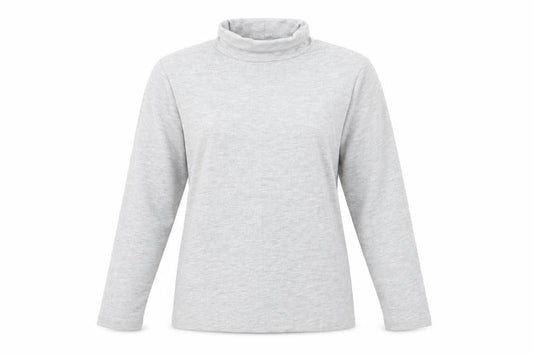 Front view of Select women’s grey viscose basic blouse, size M, roll neck