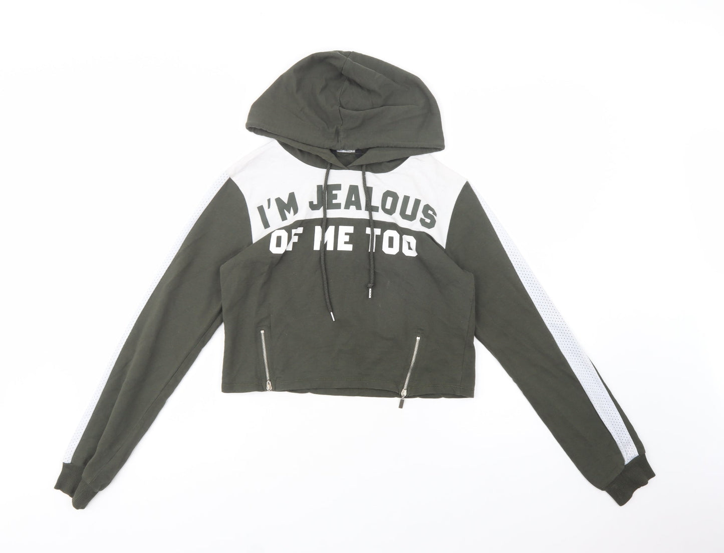 Select Womens Green  Cotton Pullover Hoodie Size 8  Pullover - Jealous Of Me