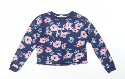 H&M Girls Blue Floral Cotton Pullover Sweatshirt Size 12-13 Years  Pullover - We Are The Future