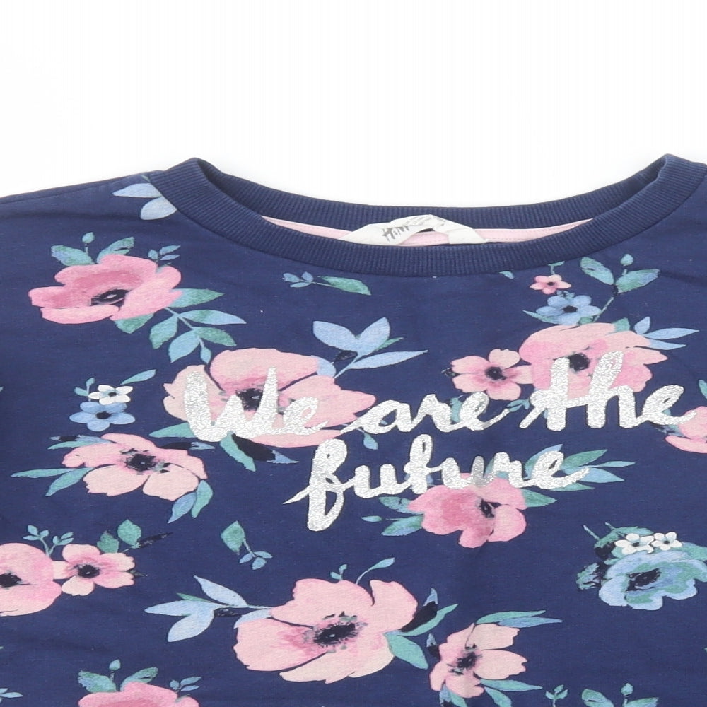 H&M Girls Blue Floral Cotton Pullover Sweatshirt Size 12-13 Years  Pullover - We Are The Future