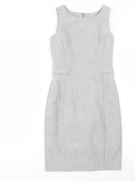 Primark Womens Grey  Polyester Pencil Dress  Size 4  Boat Neck Zip