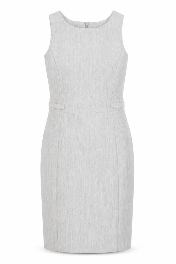 Front view of Primark women’s grey polyester pencil dress, size UK 4, boat neck zip