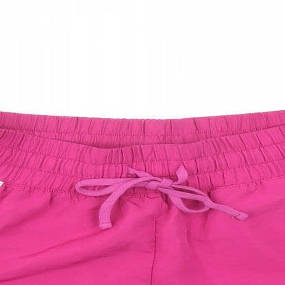 Close-up detail of Danskin women’s purple polyester sweat shorts, size S, 3-inch leg regular drawstring