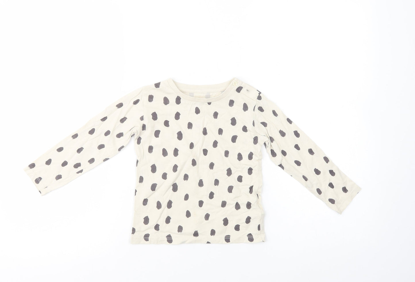 Marks and Spencer Girls Ivory Animal Print Cotton Basic T-Shirt Size 2-3 Years Crew Neck Button