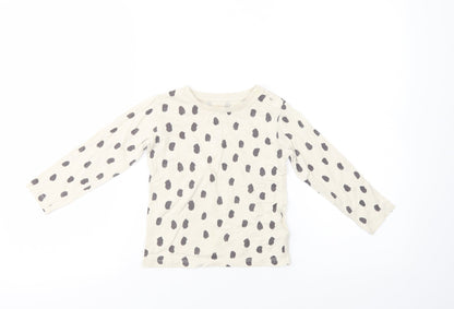 Marks and Spencer Girls Ivory Animal Print Cotton Basic T-Shirt Size 2-3 Years Crew Neck Button