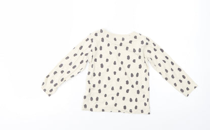 Marks and Spencer Girls Ivory Animal Print Cotton Basic T-Shirt Size 2-3 Years Crew Neck Button
