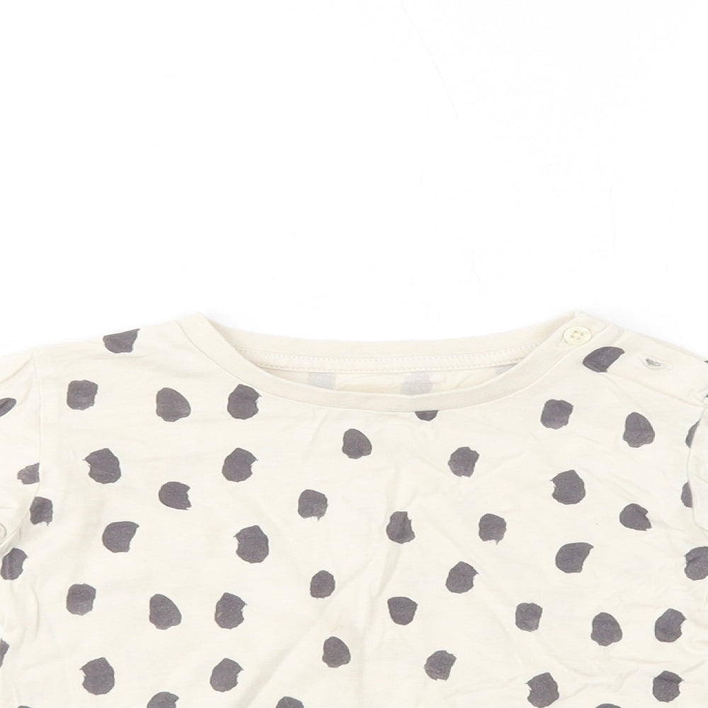 Marks and Spencer Girls Ivory Animal Print Cotton Basic T-Shirt Size 2-3 Years Crew Neck Button
